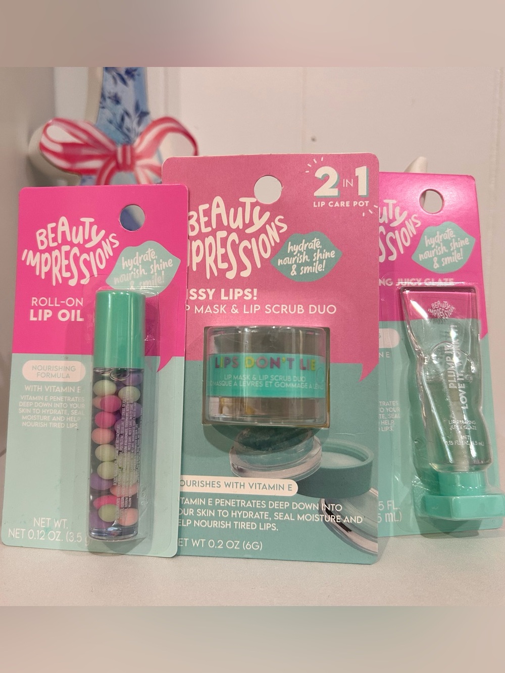 Beauty Impressions Kissy Lips Lip Mask & Lip Scrub Duo, Lip Oil and Lip Plumper